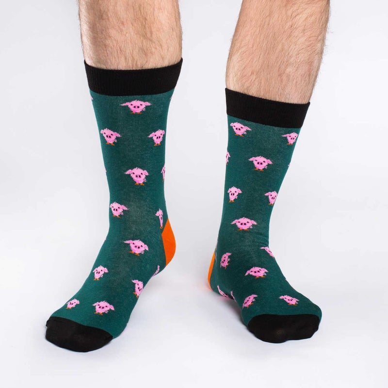 Good Luck Sock Men's Pig Crew Socks,Large (Shoe size 7-12),Green - Image 2
